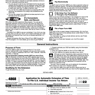 IRS Form 4868. Application for Automatic Extension of Time To File U.S ...